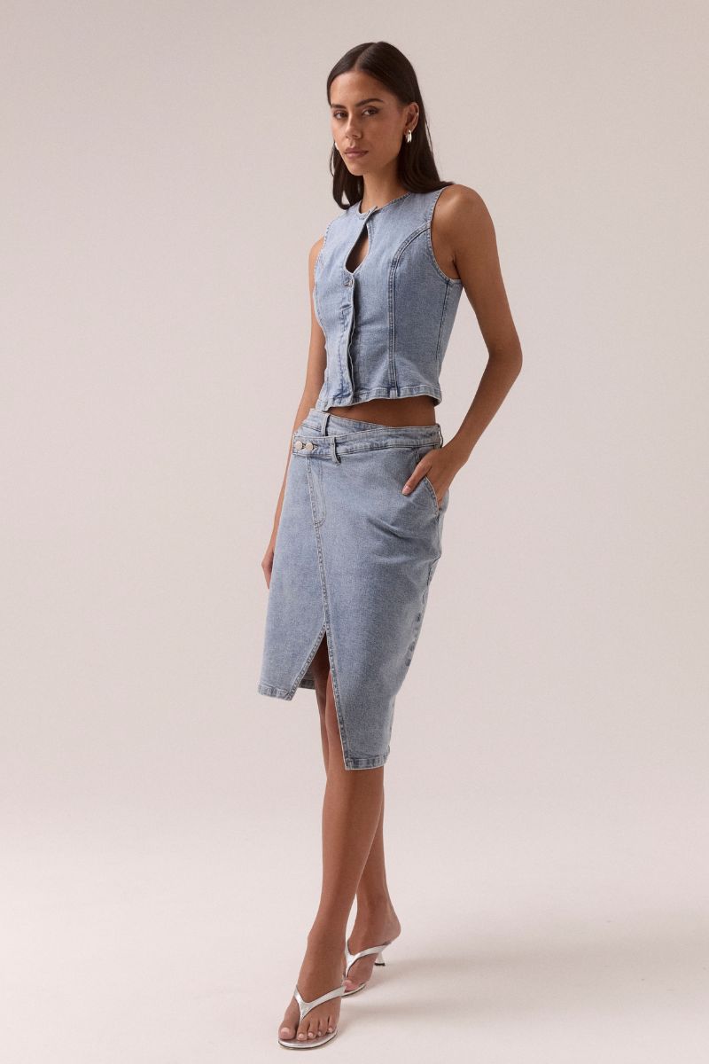 ETCH DENIM SKIRT - HERITAGE BLUE