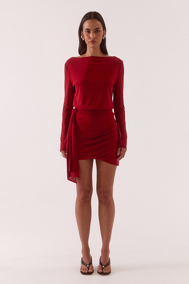 MYRIAD DRAPE MINI DRESS - CHERRY