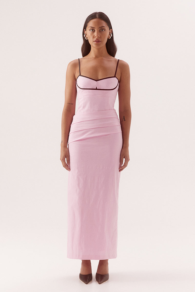 Fitted midi dress in stretch cotton with sweetheart neckline and balconette bust cups