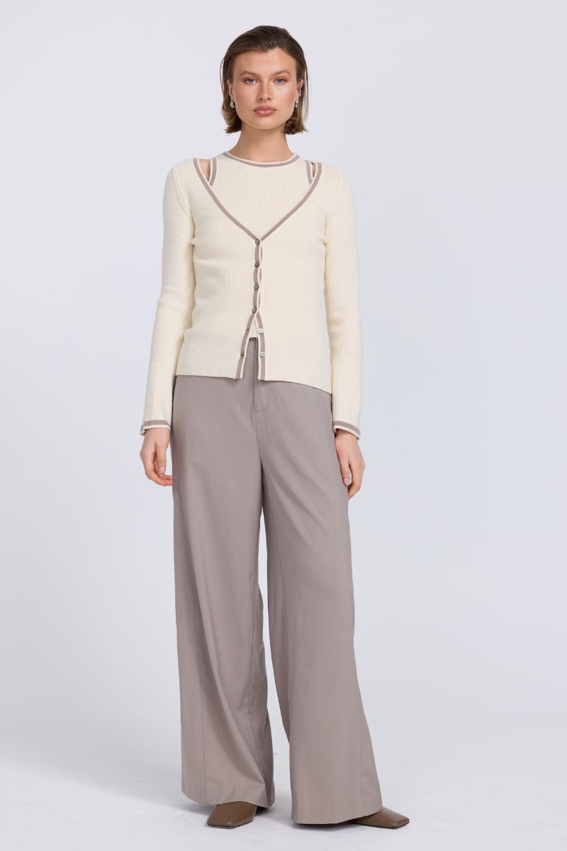 AIMEE COMBO CONTRAST CARDI - CREAM
