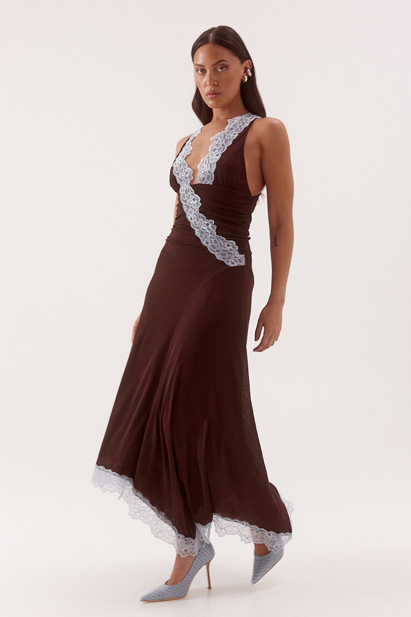 HARLOW DRESS - CHOC/SKY