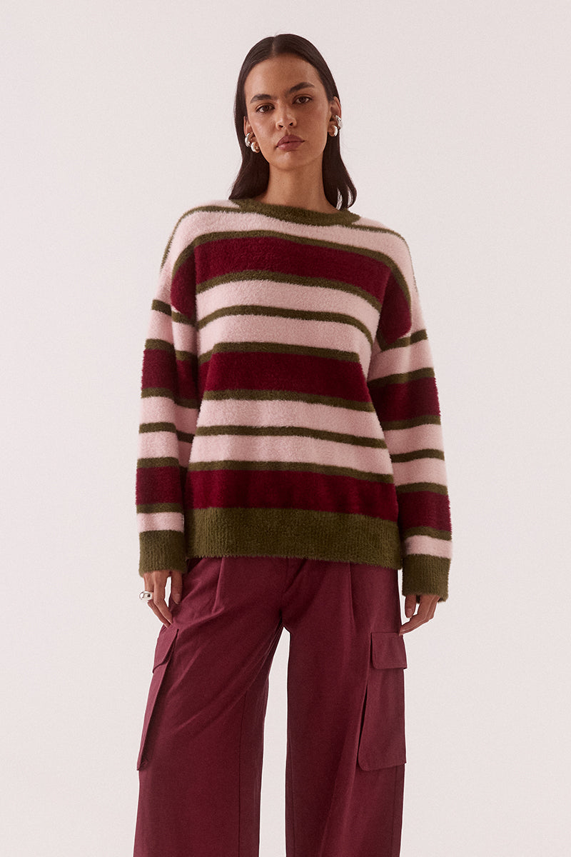 HOLLAND STRIPE CREW KNIT - PINK/PLUM