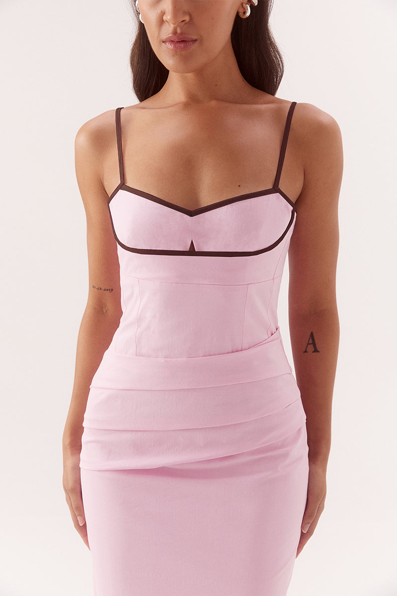 Fitted midi dress in stretch cotton with sweetheart neckline and balconette bust cups