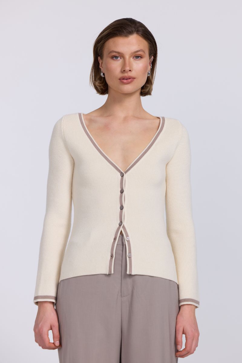 AIMEE COMBO CONTRAST CARDI - CREAM