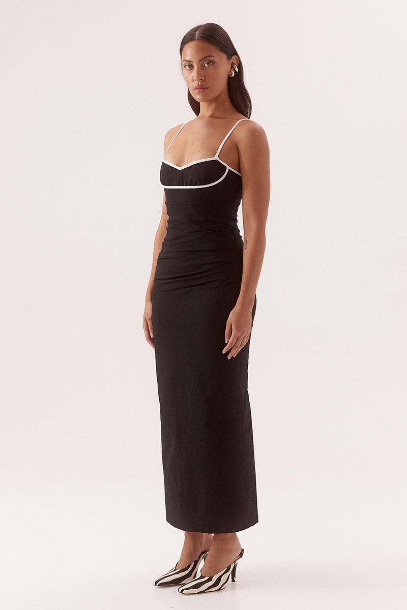 Fitted midi dress in stretch cotton with sweetheart neckline and balconette bust cups