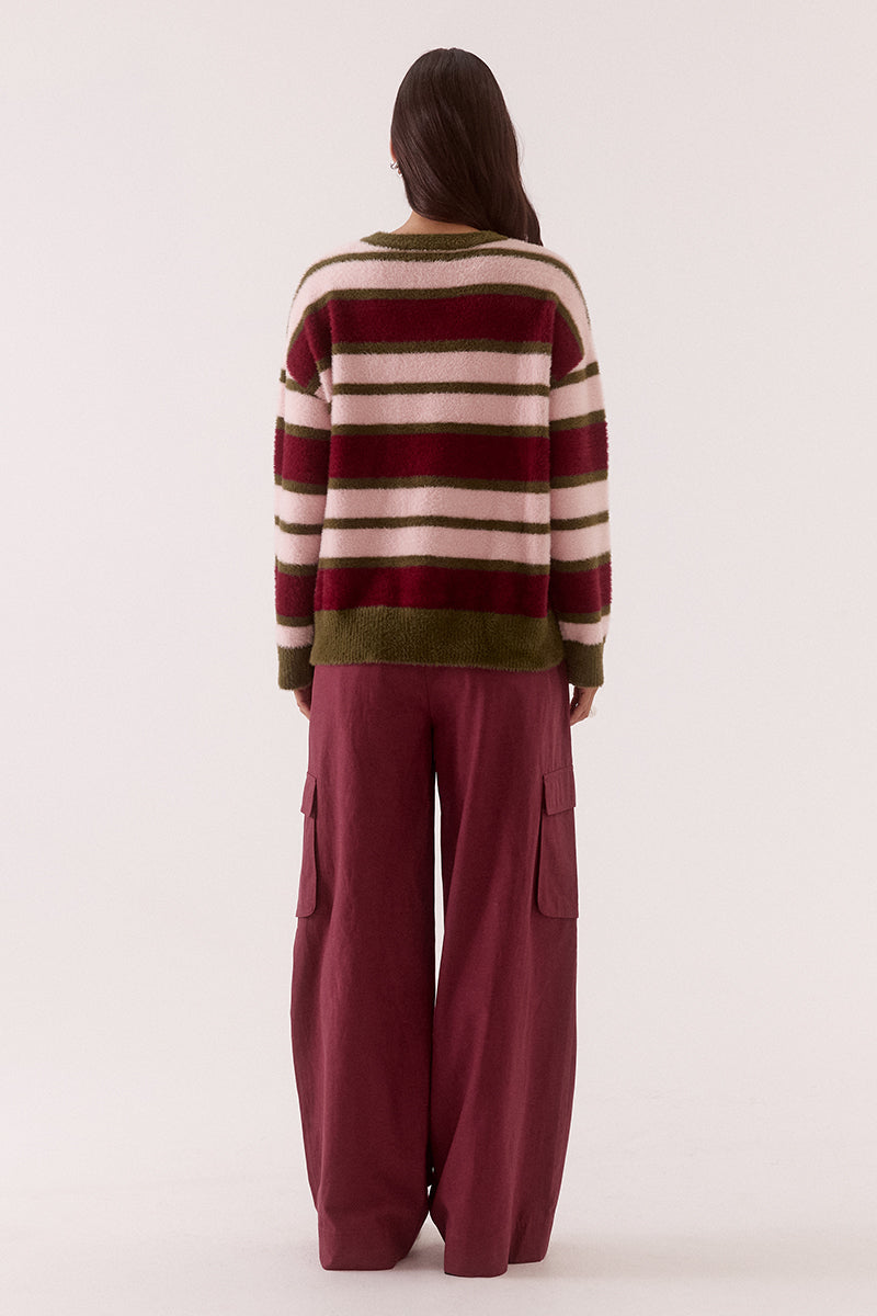 HOLLAND STRIPE CREW KNIT - PINK/PLUM