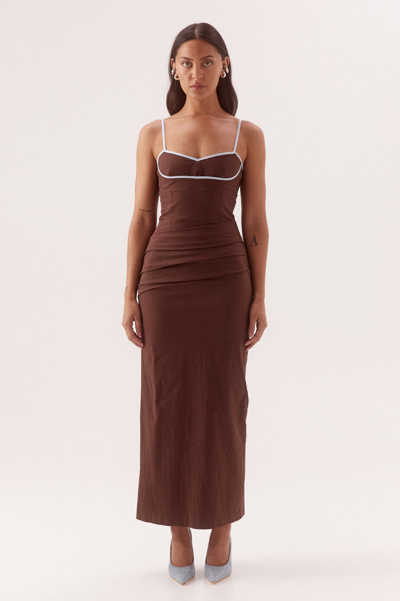 Fitted midi dress in stretch cotton with sweetheart neckline and balconette bust cups
