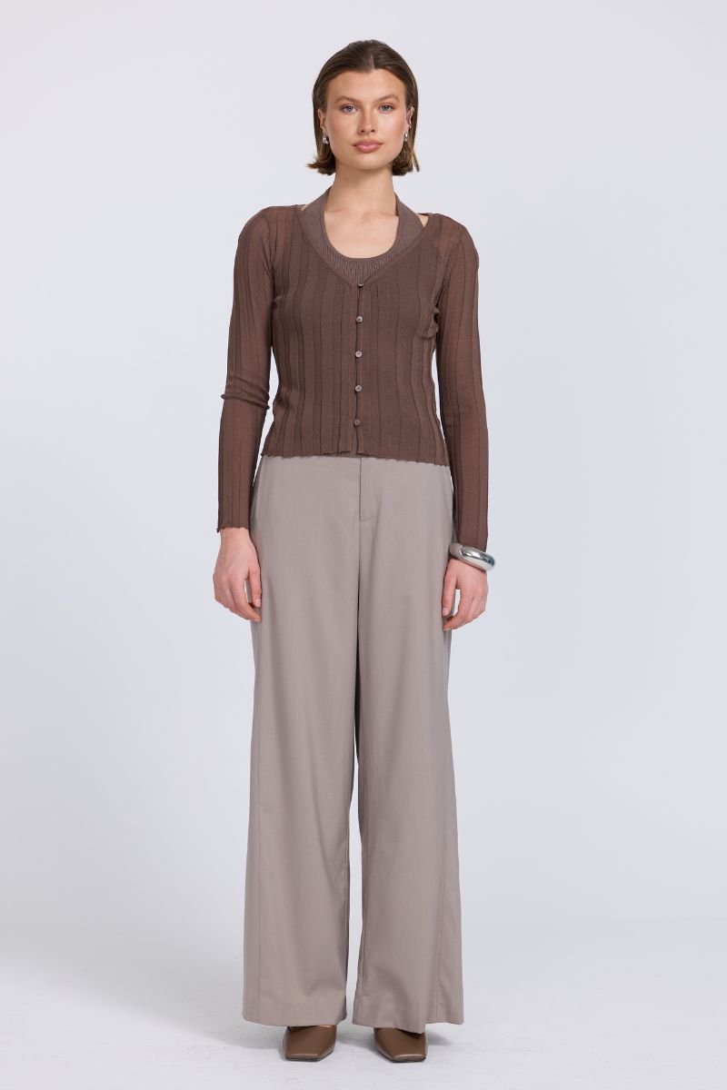 DUALITY KNIT CARDI SET - TRUFFLE