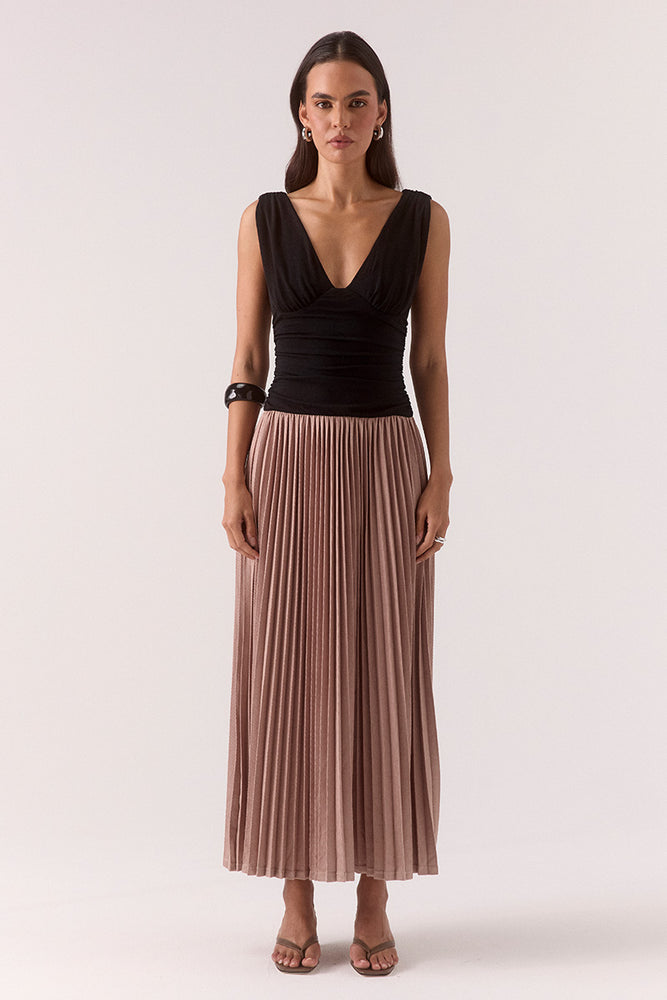DIONE DRESS - BLACK / MOCHA