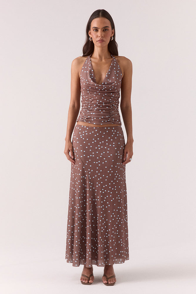 DELILAH TOP - MOCHA POLKA DOT