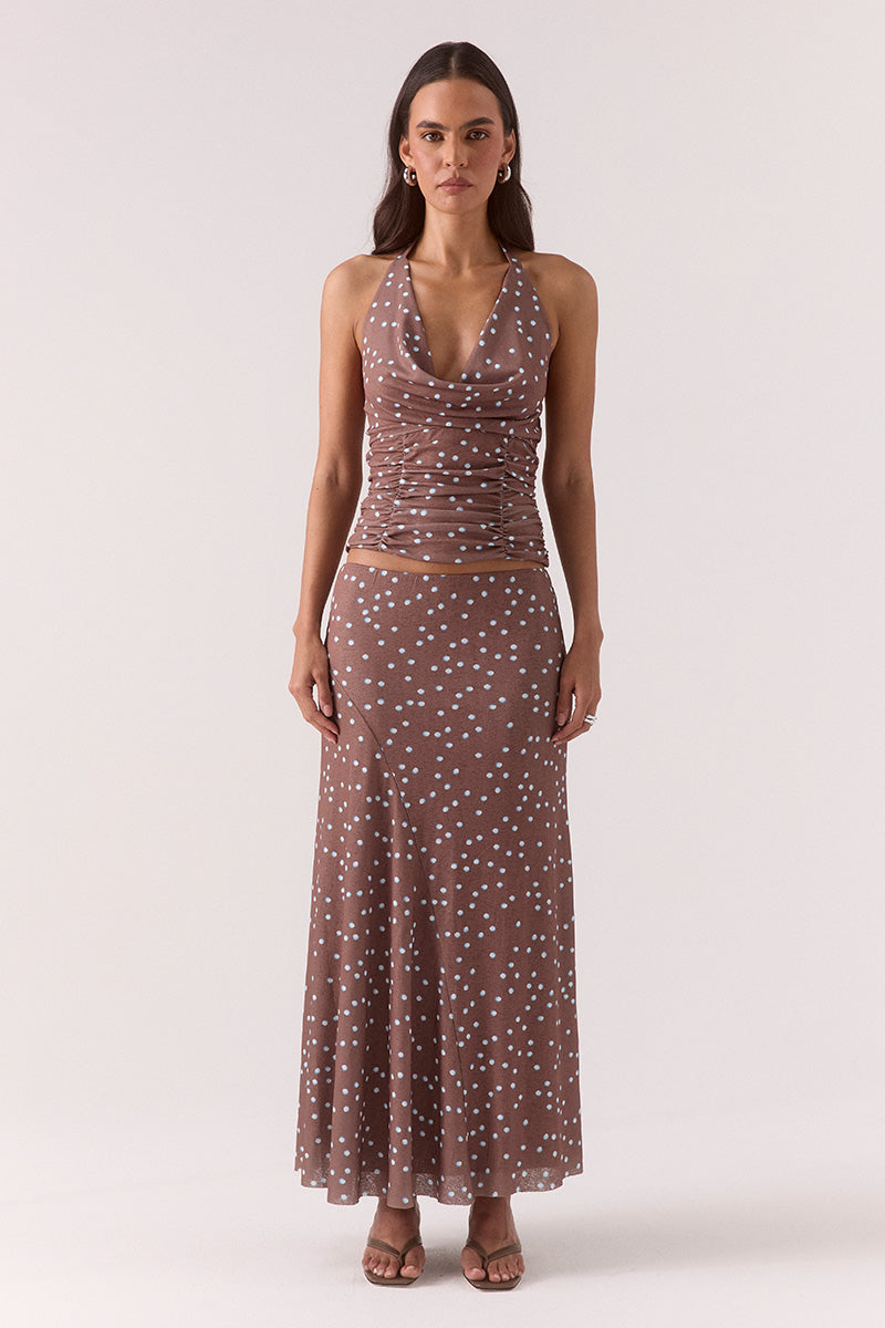 DELILAH TOP - MOCHA POLKA DOT