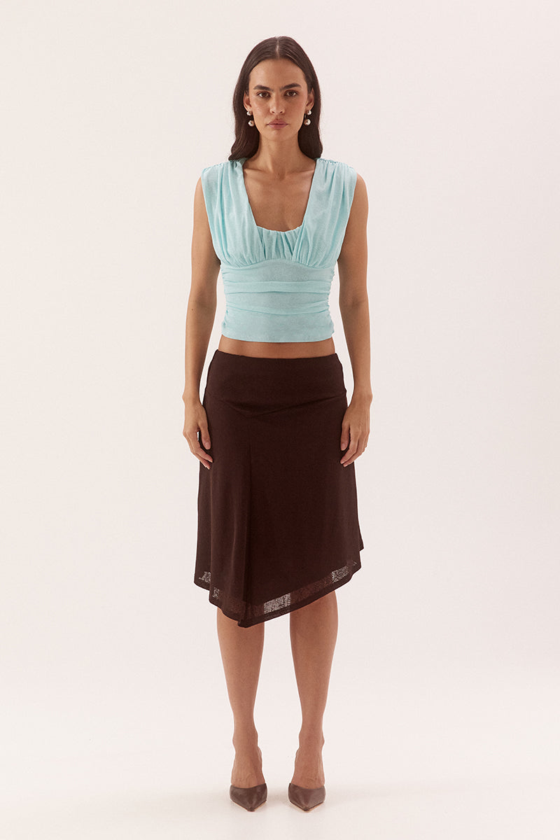 Empire line cami top in stretch textured mesh with sweetheart neckline and gathered bust panel