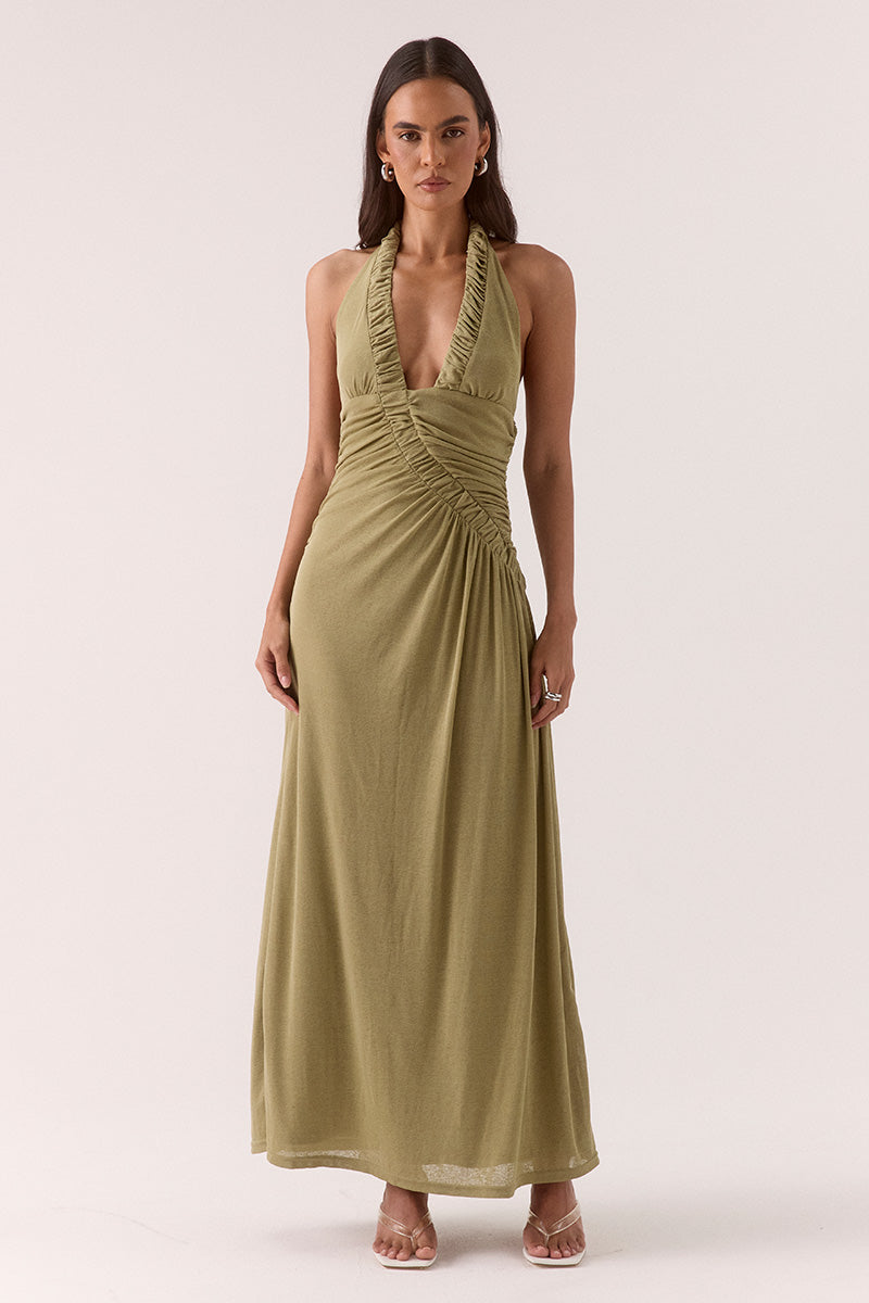 ALORA MAXI DRESS - SOFT OLIVE