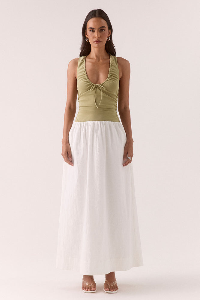 REVE DRESS - SOFT KHAKI / CHALK
