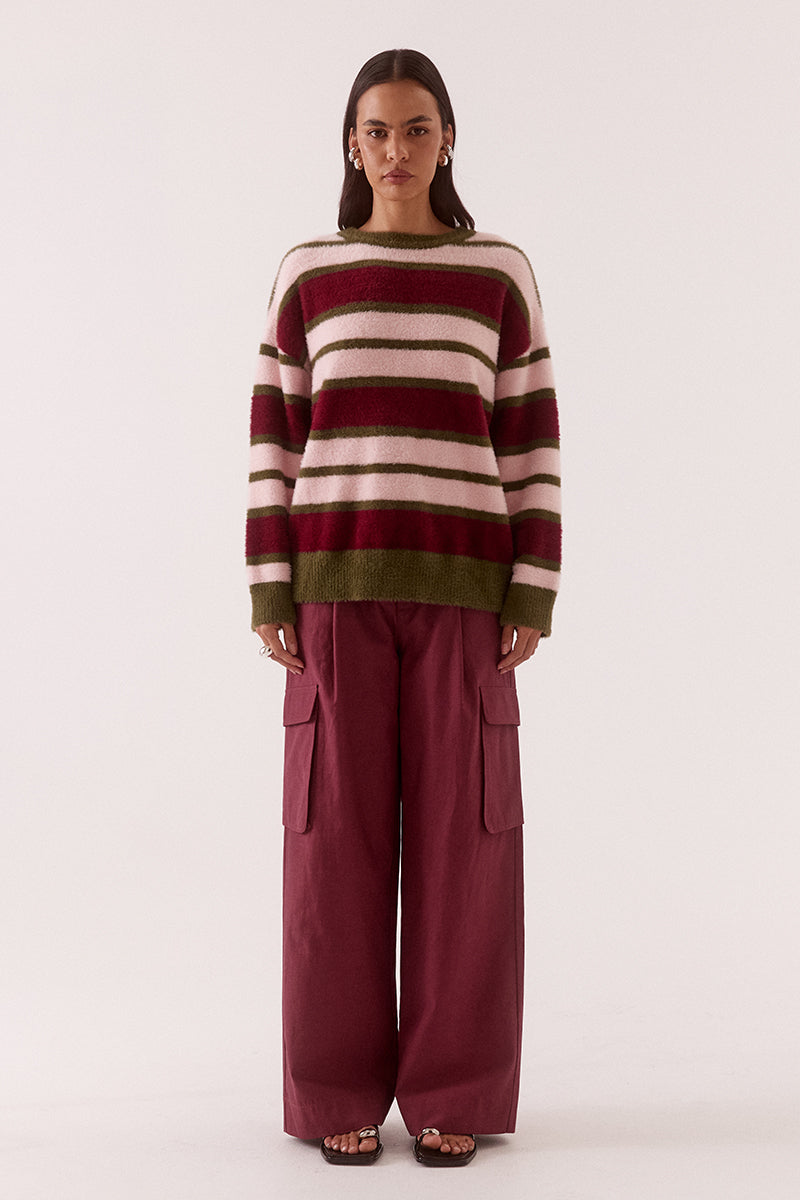 HOLLAND STRIPE CREW KNIT - PINK/PLUM