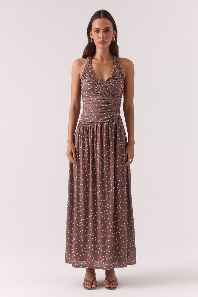 DELILAH MAXI DRESS - MOCHA POLKA DOT