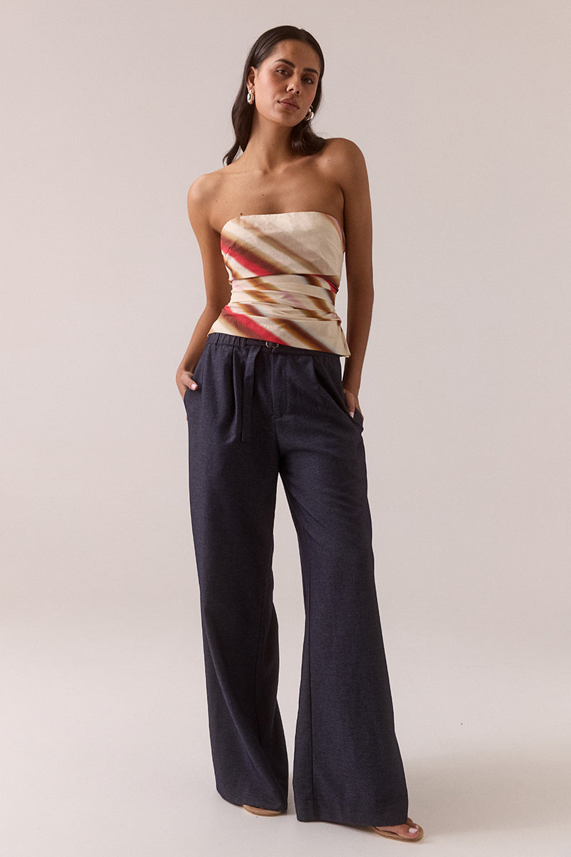 Strapless stretch cotton top in exclusive placement print with elasticated edge and side zipper