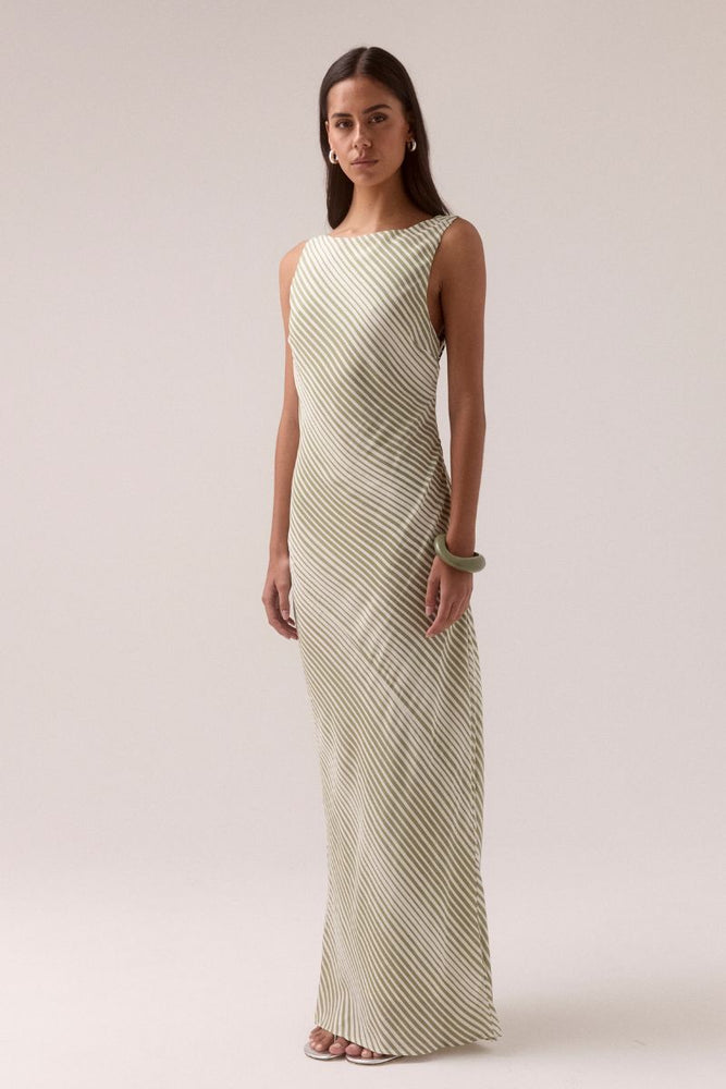 
                      
                        VISTA BIAS DRESS - OLIVE STRIPE
                      
                    