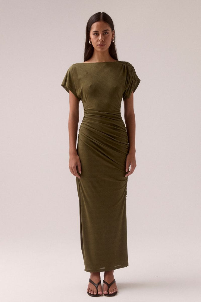 RUA OFF SHOULDER DRESS - OLIVE