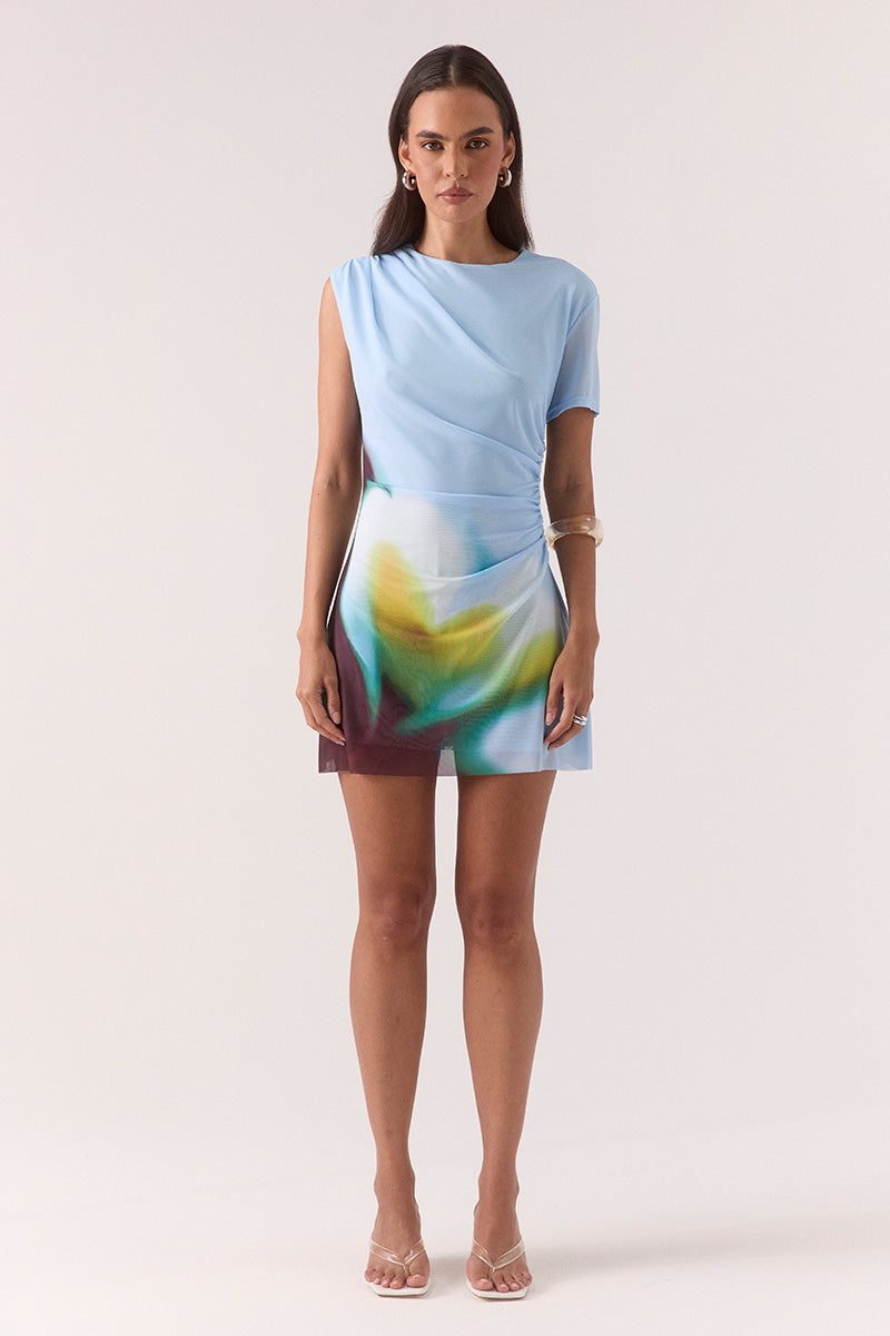 ZINNIA MESH MINI DRESS - AZURE