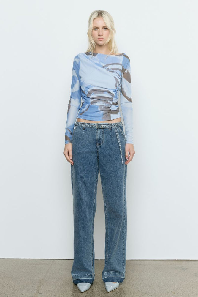 WHIRL MESH LONGSLEEVE TOP - SLATE
