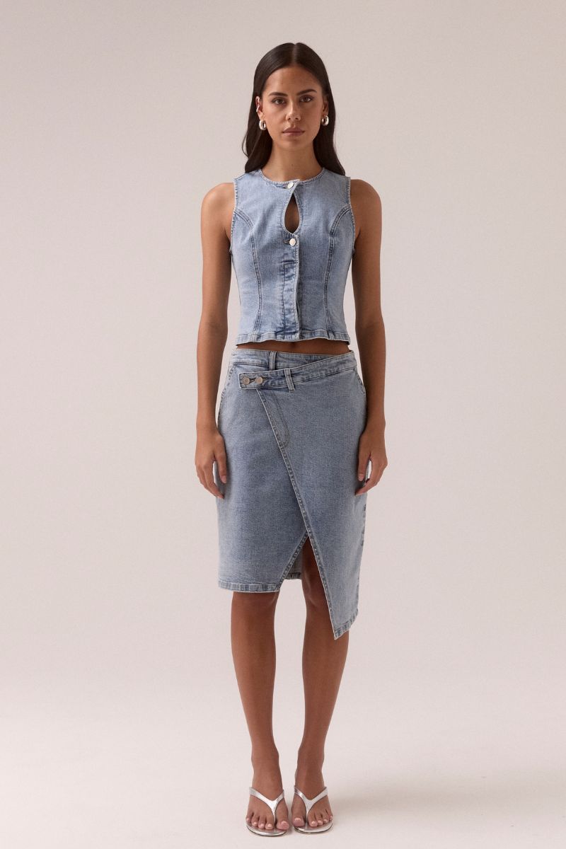 ETCH DENIM SKIRT - HERITAGE BLUE