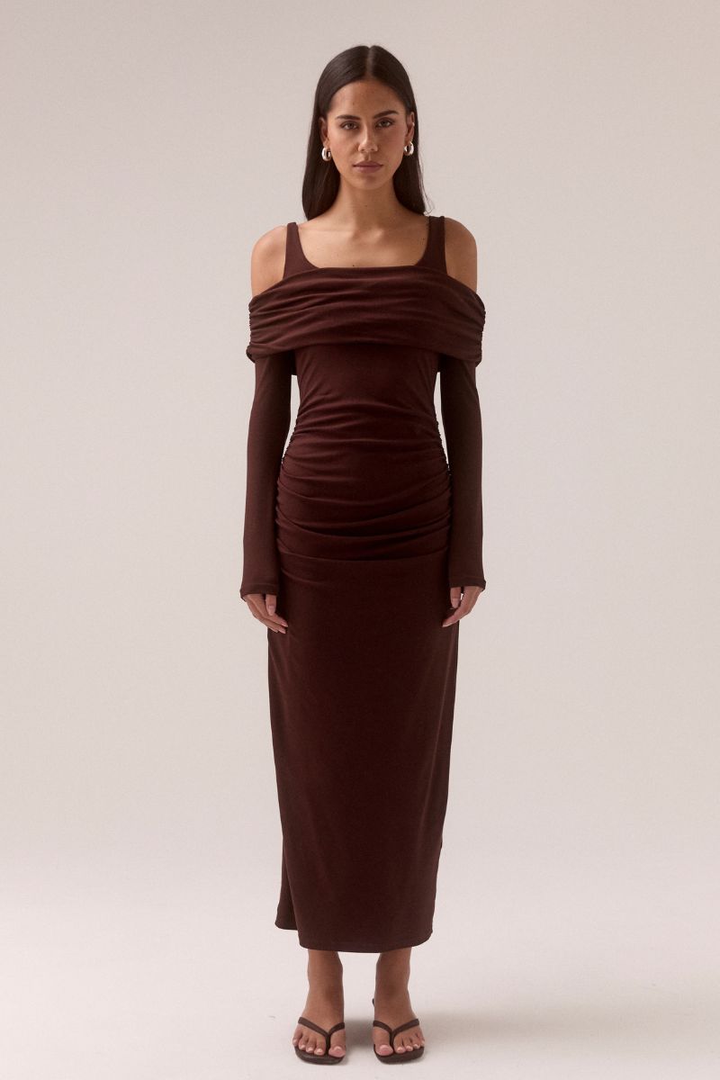 ELAIAN LONG-SLEEVE DRESS - RAISIN