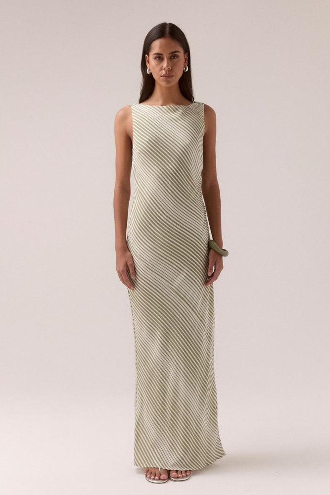 VISTA BIAS DRESS - OLIVE STRIPE