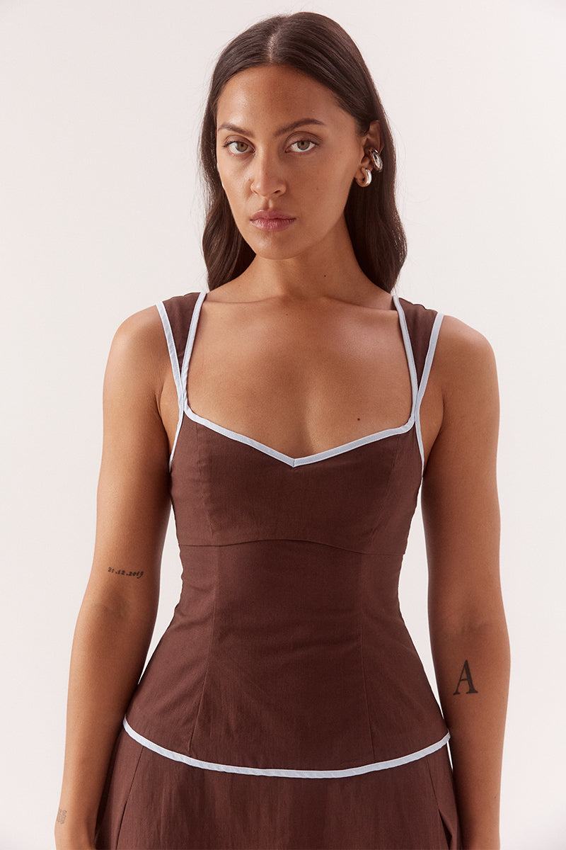 Fitted mini dress in stretch cotton with sweetheart neckline and dropped waist pleats