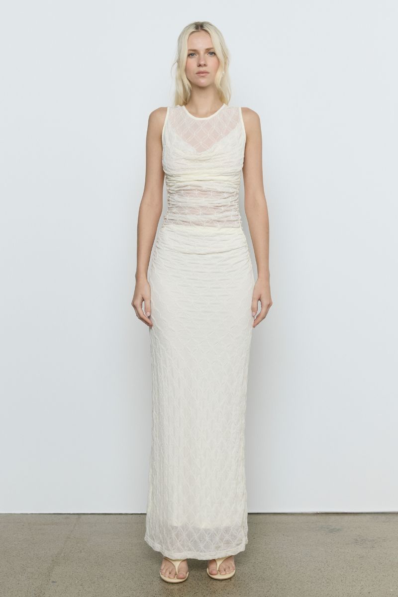 VENUS COWL MESH DRESS - CREAM