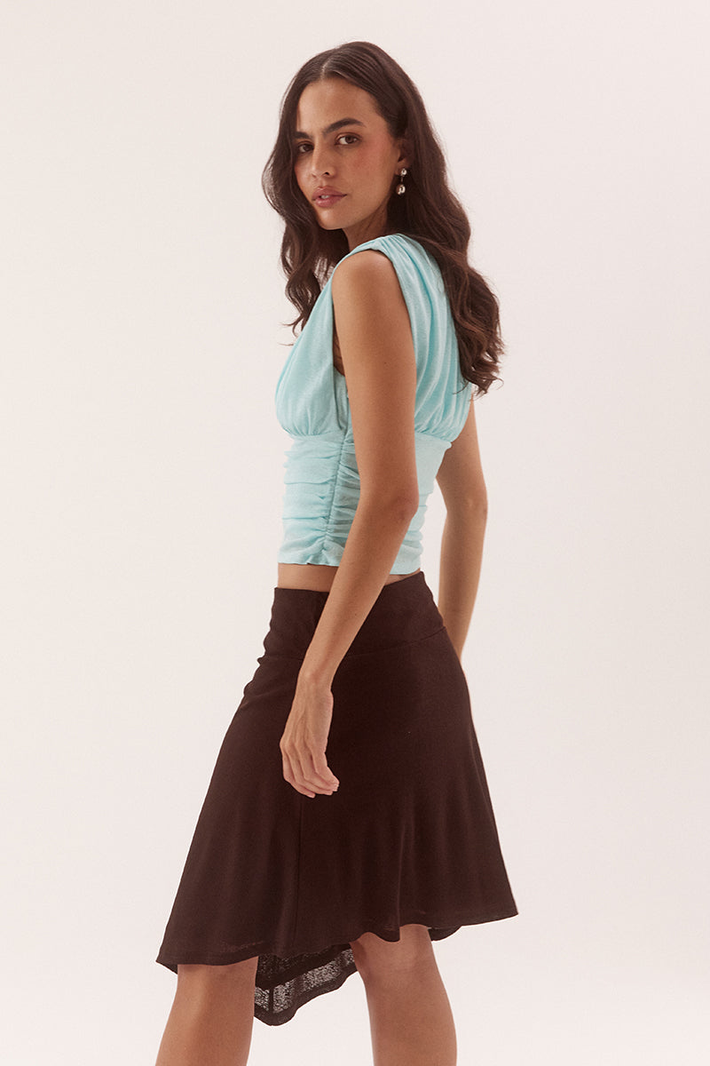 Empire line cami top in stretch textured mesh with sweetheart neckline and gathered bust panel