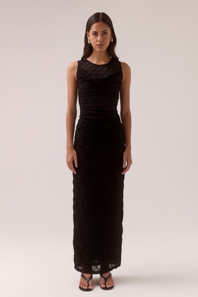 VENUS COWL MESH DRESS-BLACK