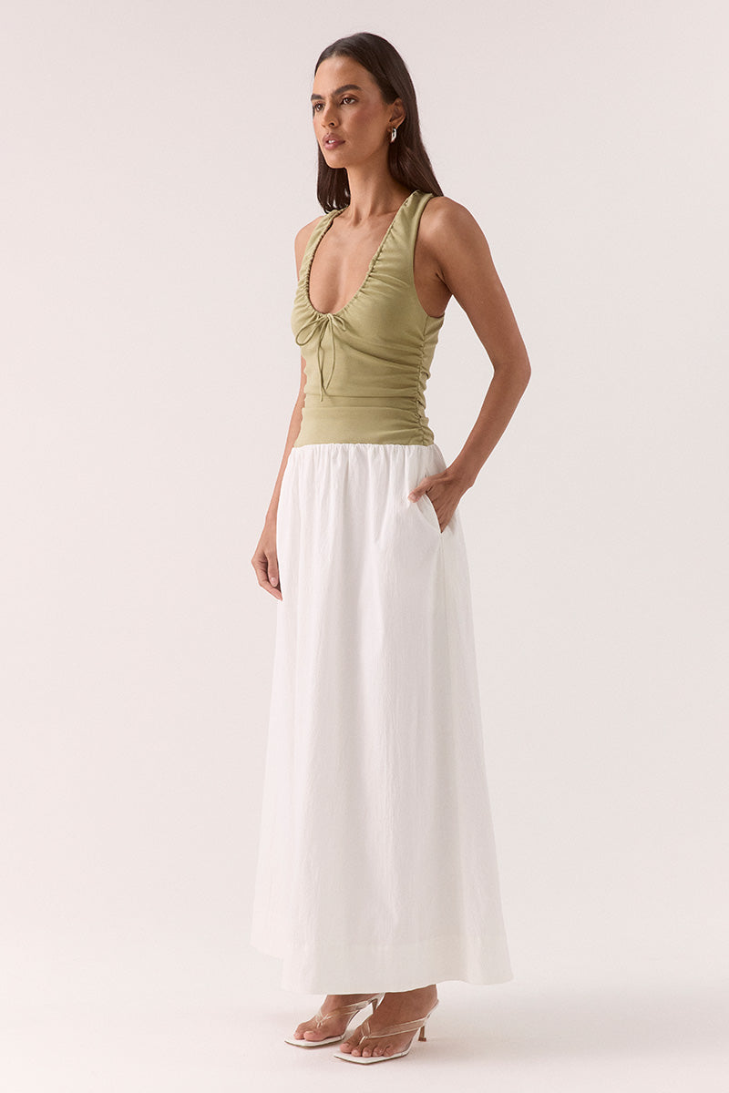 REVE DRESS - SOFT KHAKI / CHALK