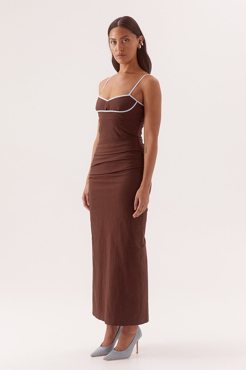 Fitted midi dress in stretch cotton with sweetheart neckline and balconette bust cups