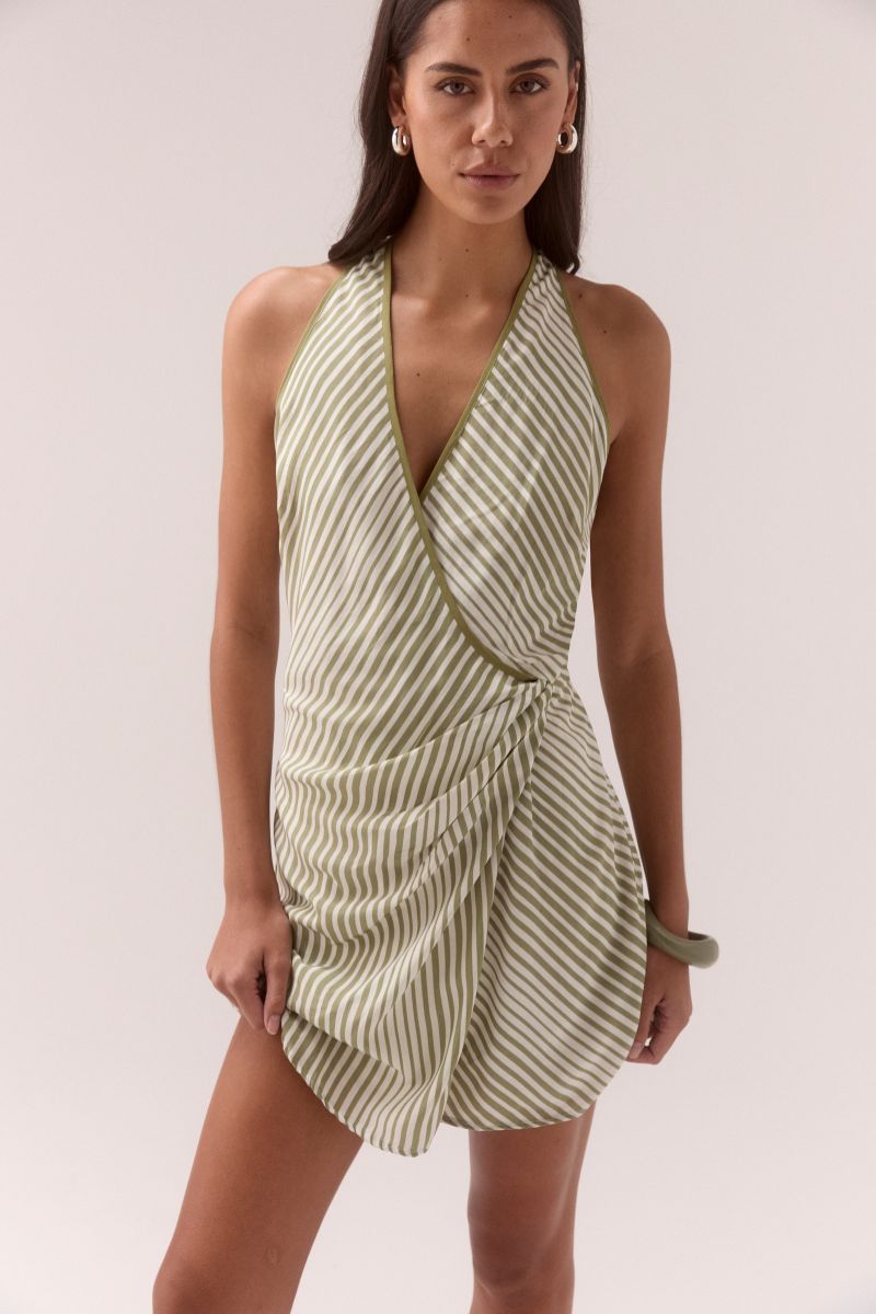 VISTA MINI DRESS - OLIVE STRIPE