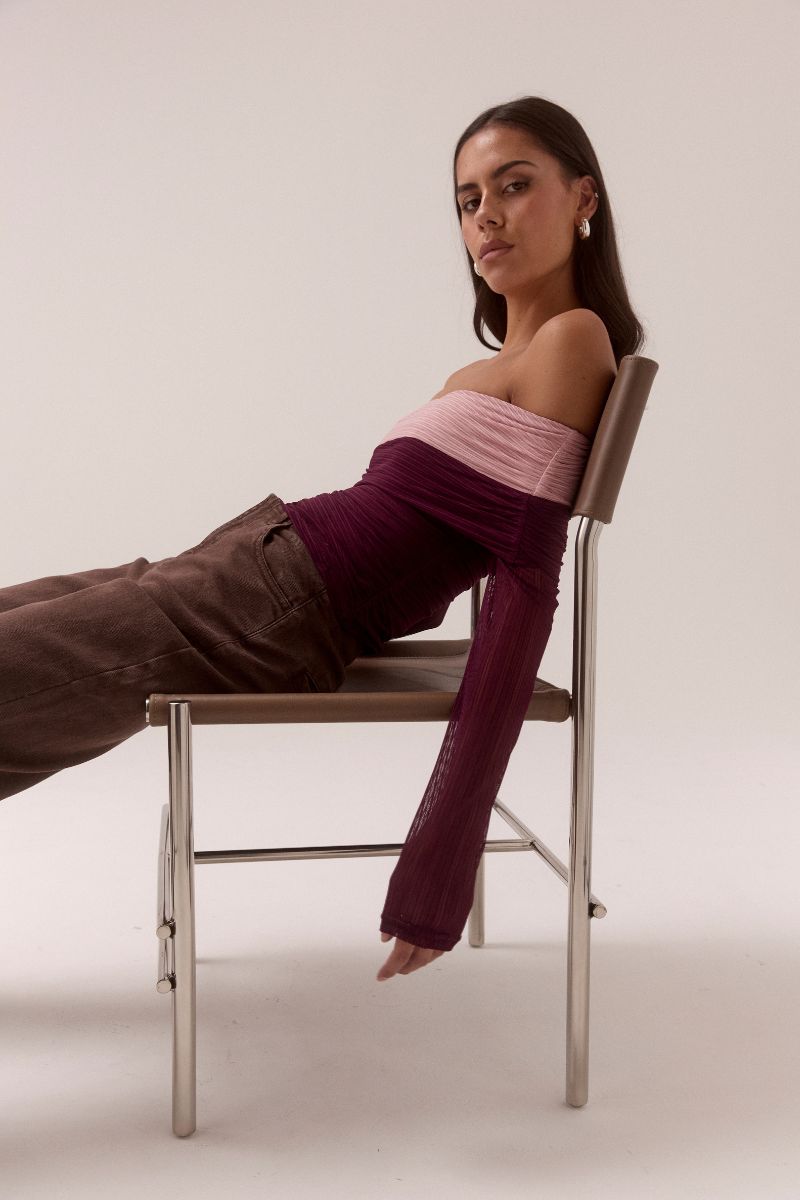 CASCADE MESH TOP - PLUM