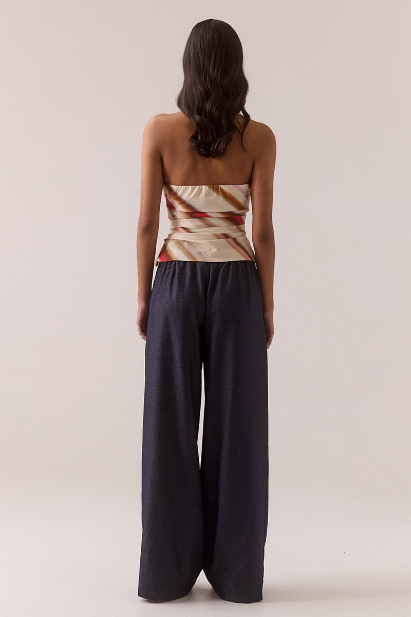 Strapless stretch cotton top in exclusive placement print with elasticated edge and side zipper