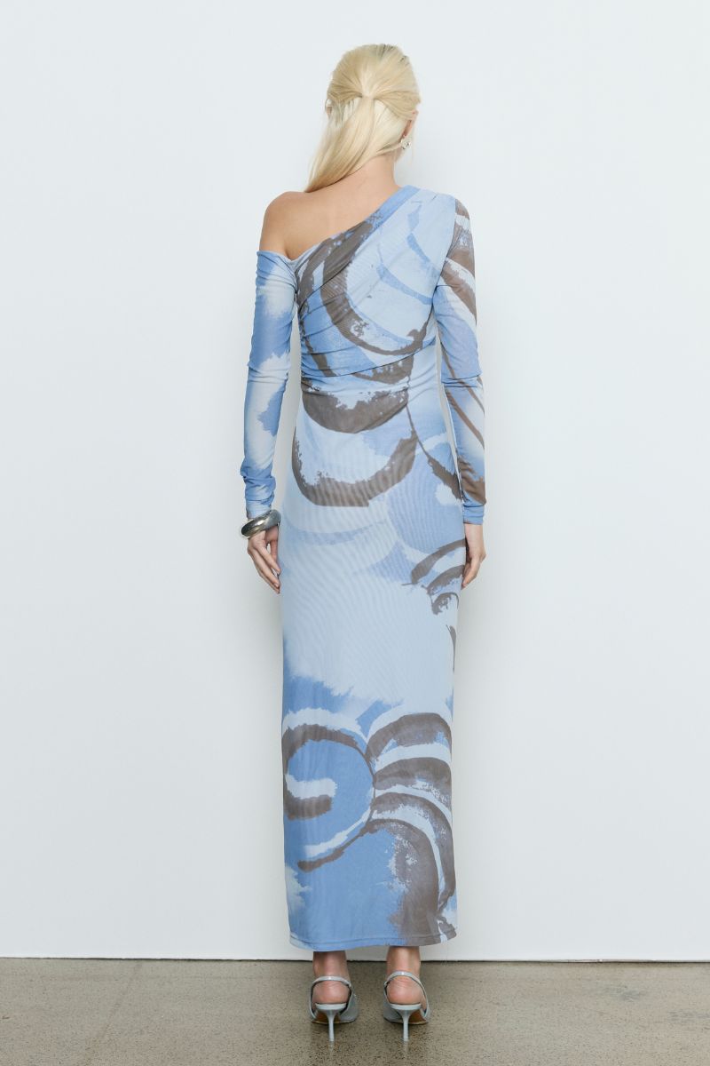 WHIRL MESH LONGSLEEVE DRESS - SLATE