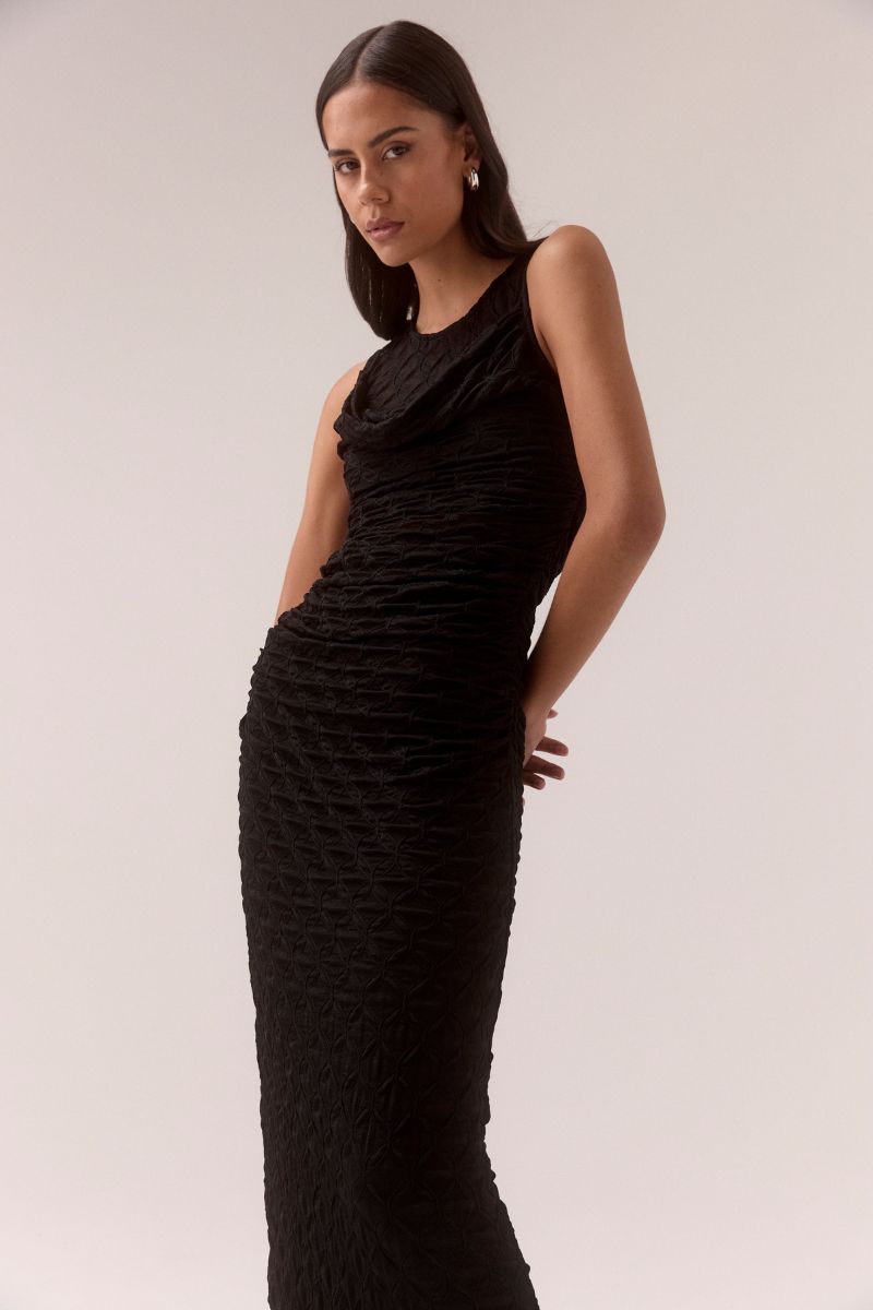 VENUS COWL MESH DRESS - BLACK