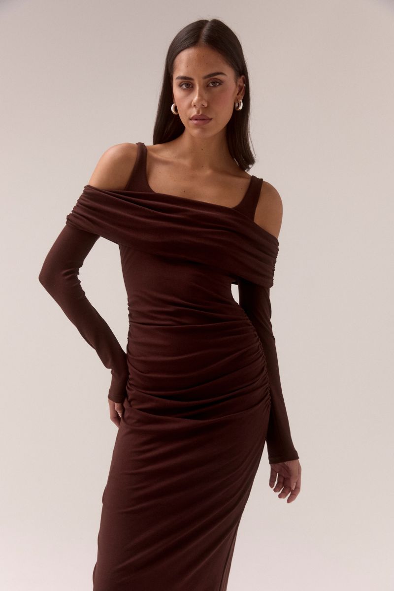ELAIAN LONG-SLEEVE DRESS - RAISIN