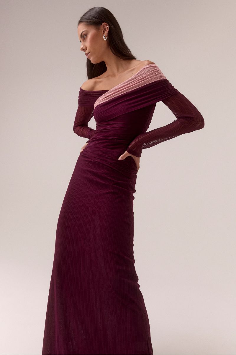 CASCADE MESH DRESS - PLUM