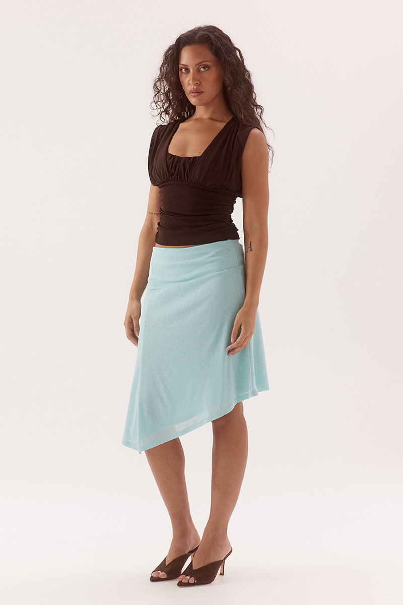 Empire line cami top in stretch textured mesh with sweetheart neckline and gathered bust panel