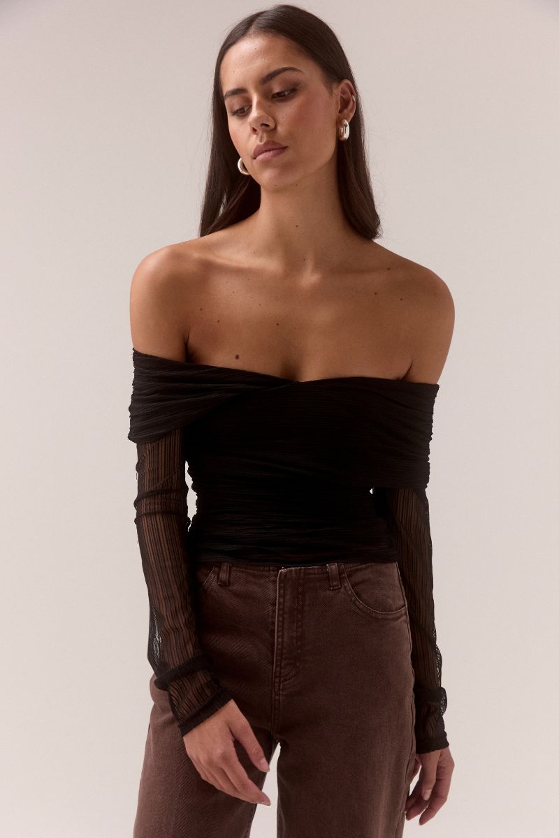 CASCADE MESH TOP - BLACK