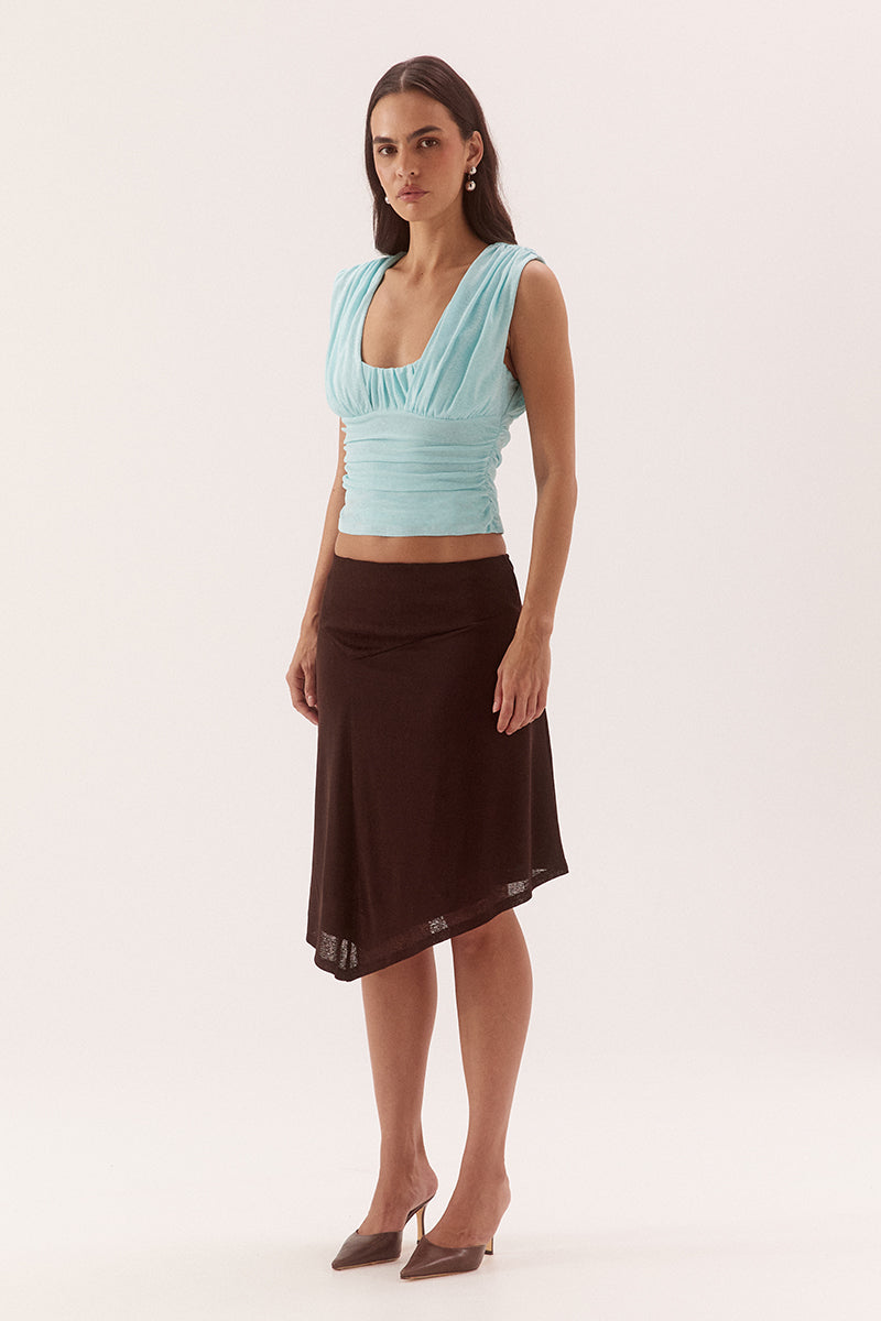 Empire line cami top in stretch textured mesh with sweetheart neckline and gathered bust panel