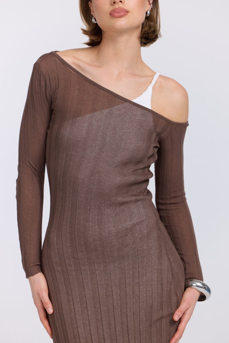 DUALITY LAYERED DRESS - TRUFFLE/OFF WHITE