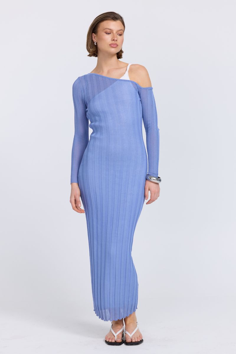 DUALITY LAYERED DRESS - PACIFIC BLUE/OFFWHITE