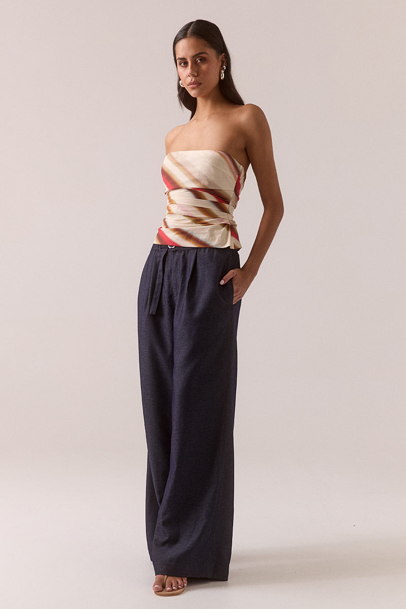Strapless stretch cotton top in exclusive placement print with elasticated edge and side zipper