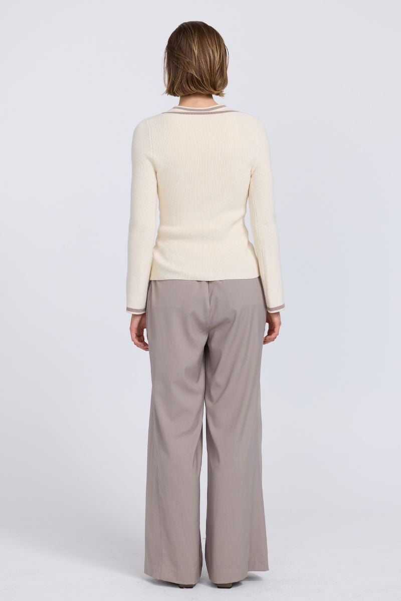 AIMEE COMBO CONTRAST CARDI - CREAM