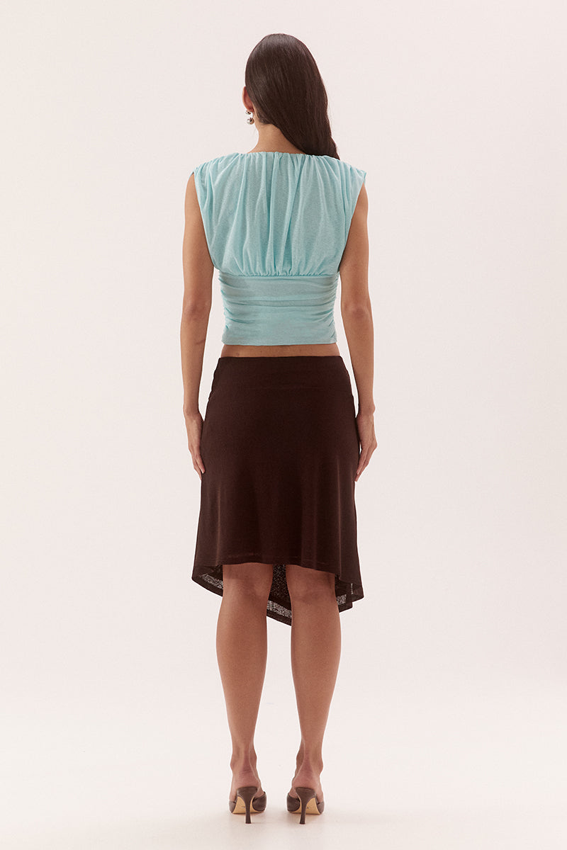 Empire line cami top in stretch textured mesh with sweetheart neckline and gathered bust panel