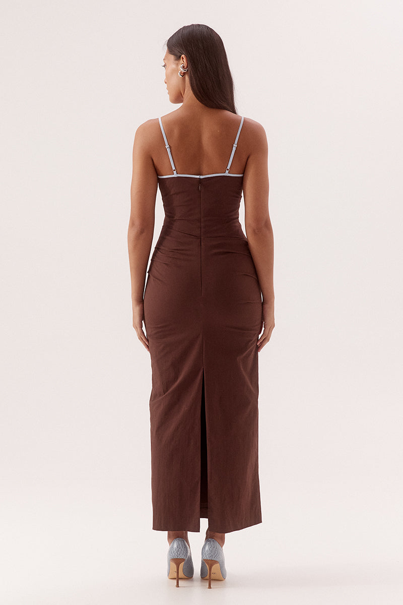 Fitted midi dress in stretch cotton with sweetheart neckline and balconette bust cups